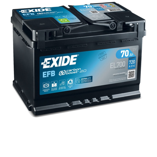 Μπαταρία Exide EL700 EFB 12V 70Ah 720A Start-Stop 278Χ175Χ190